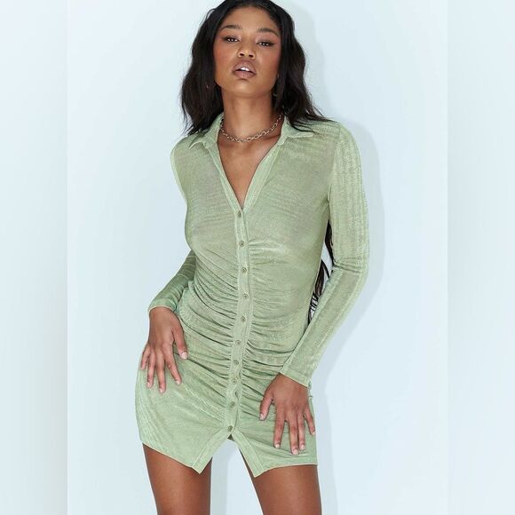 Princess Polly Dresses & Skirts - Princess Polly Green Button down Power of love mini dress size 8